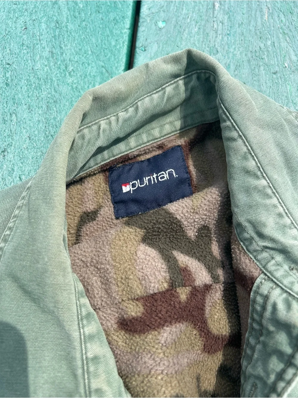 Puritan Olive Green Jacket with Camouflage Fleece Lining